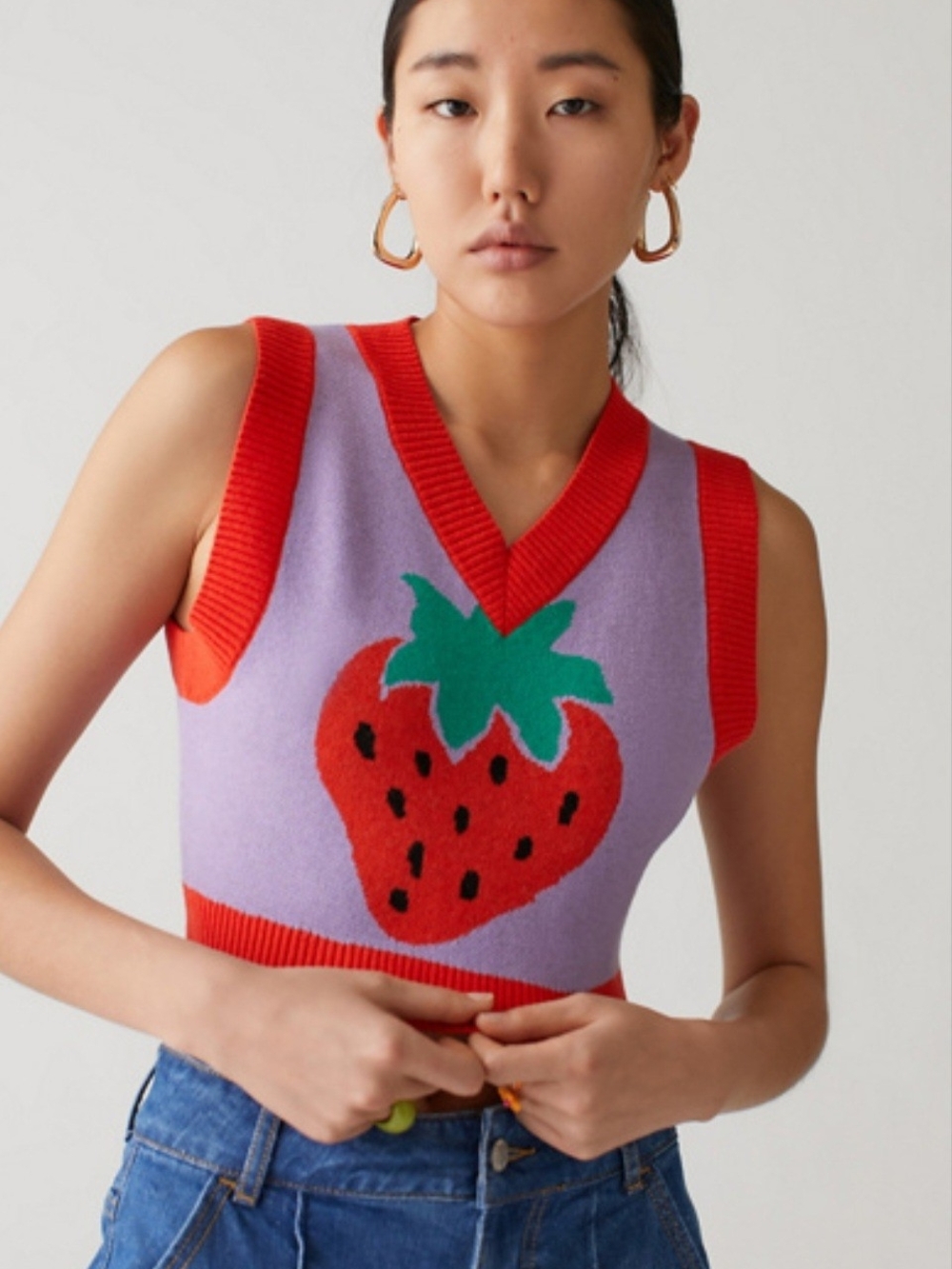 Urban Outfitters - Lavender & Red Randi Shrunken Sweater Vest - Size M